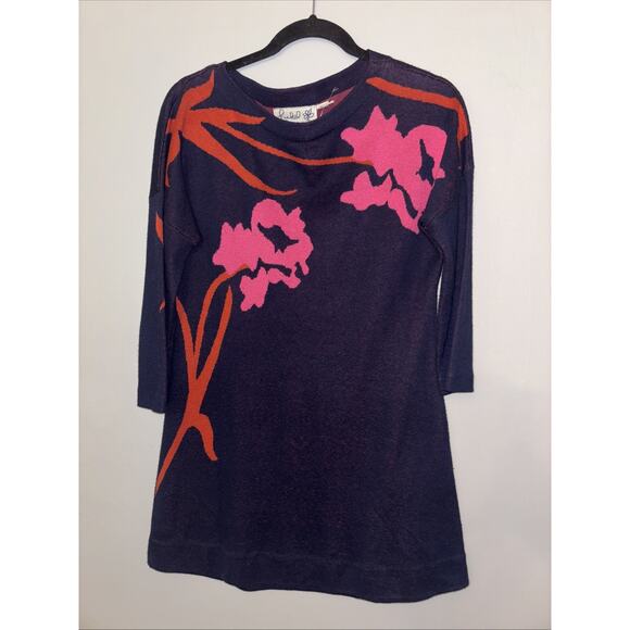 Anthropologie Sweaters - Anthropologie XS Field Flower Navy Megara Floral Knit Pullover Sweater Tunic Top